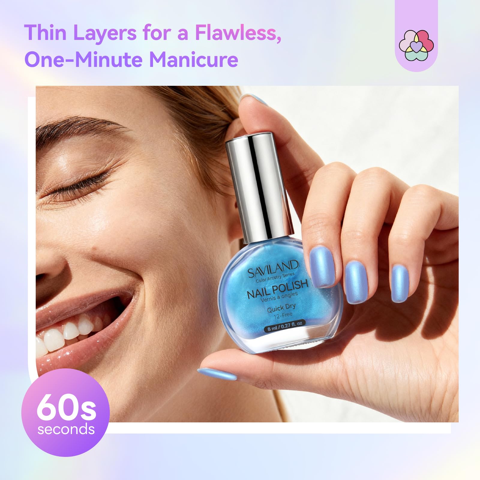 SAVILAND Quick-Dry Aurora Nail Polish Kit | 6+1 Colors, 12-Free, 60–120s Dry, 3-in-1 Base Top Coat + Cuticle Oil