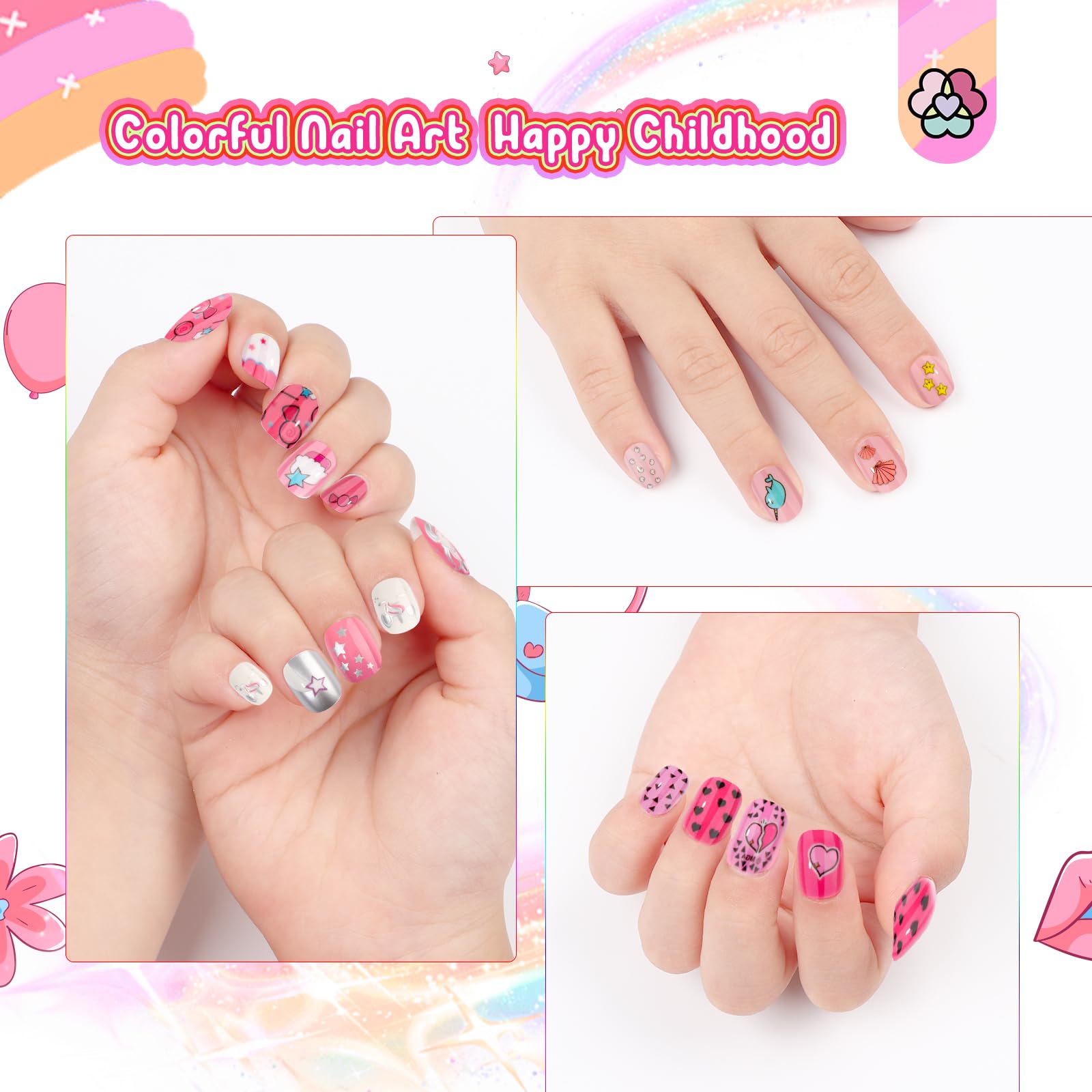 SAVILAND Kids Press-On Nails — 168PCS, 7 Styles, Safe ABS Material, 8–12 Years