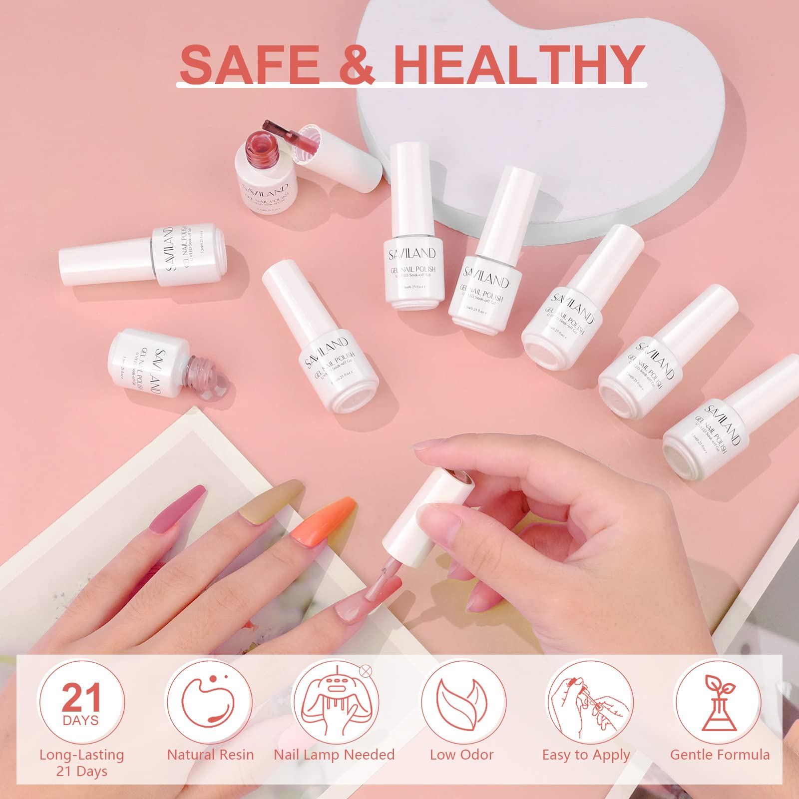 SAVILAND Gel Nail Polish Kit – 30 Pastel Colors + Base & Glossy Matte Top Gels