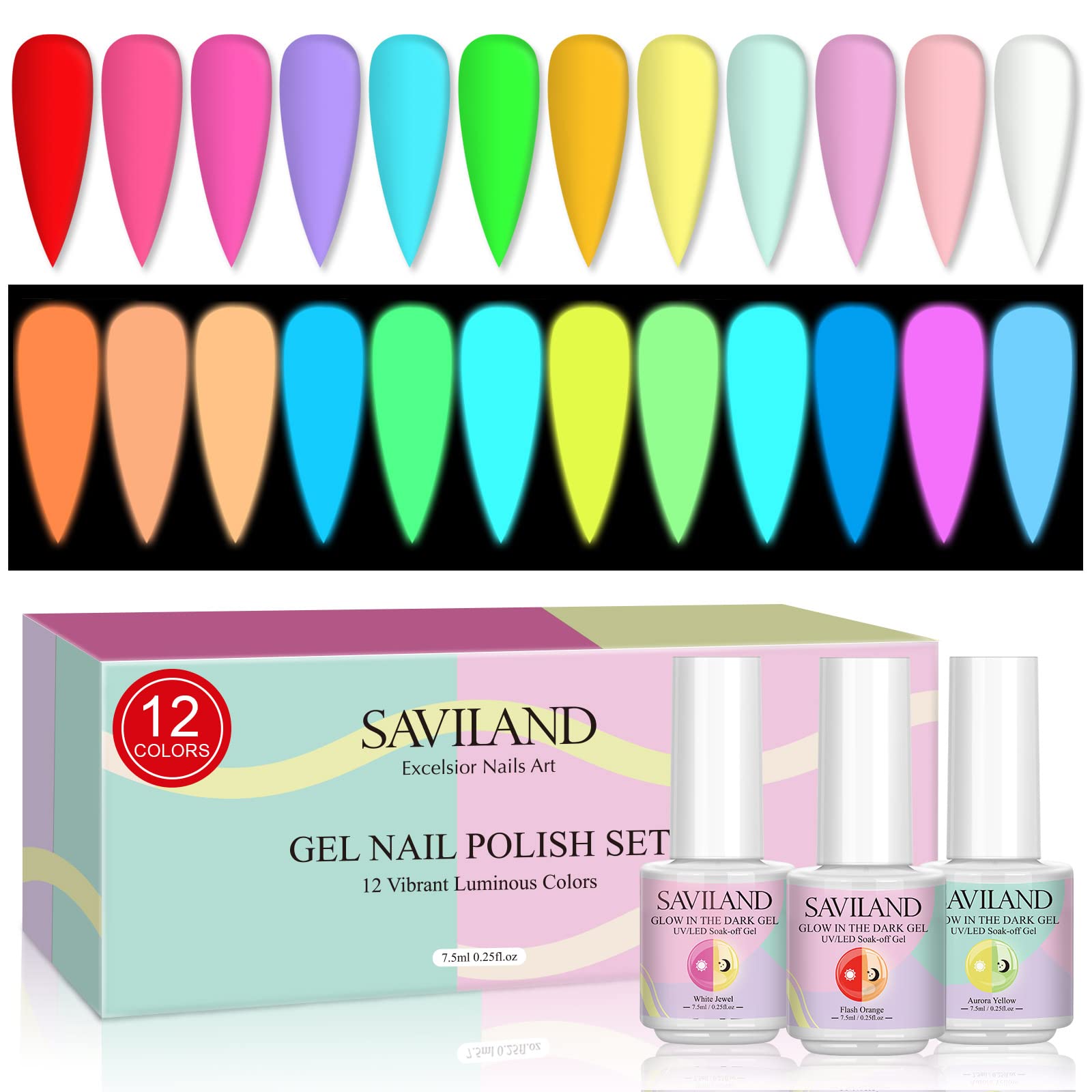 SAVILAND Glow-in-the-Dark Gel Nail Polish Set — 12 Neon Halloween Colors