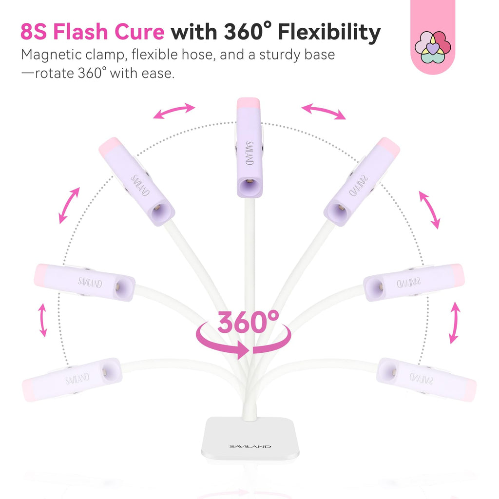 SAVILAND UV Light for Gel Nails – 8s Flash Cure, 12W Handheld Lamp, 360° Rotatable, USB-C Rechargeable