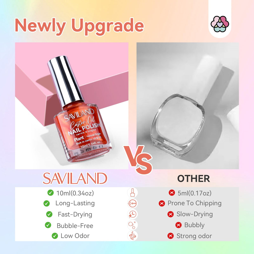 SAVILAND Metallic Nail Polish Quick Dry - 12 Neon Chrome Colors + Base & Top Coat