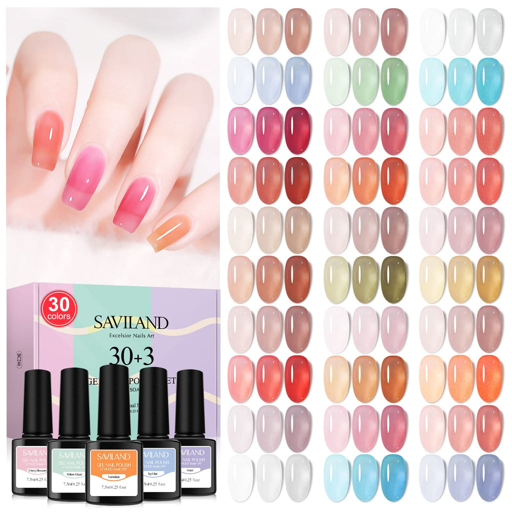 SAVILAND Jelly Gel Nail Polish Set – 30 Colors, 180 Finishes (Sheer, Matte, Glossy)