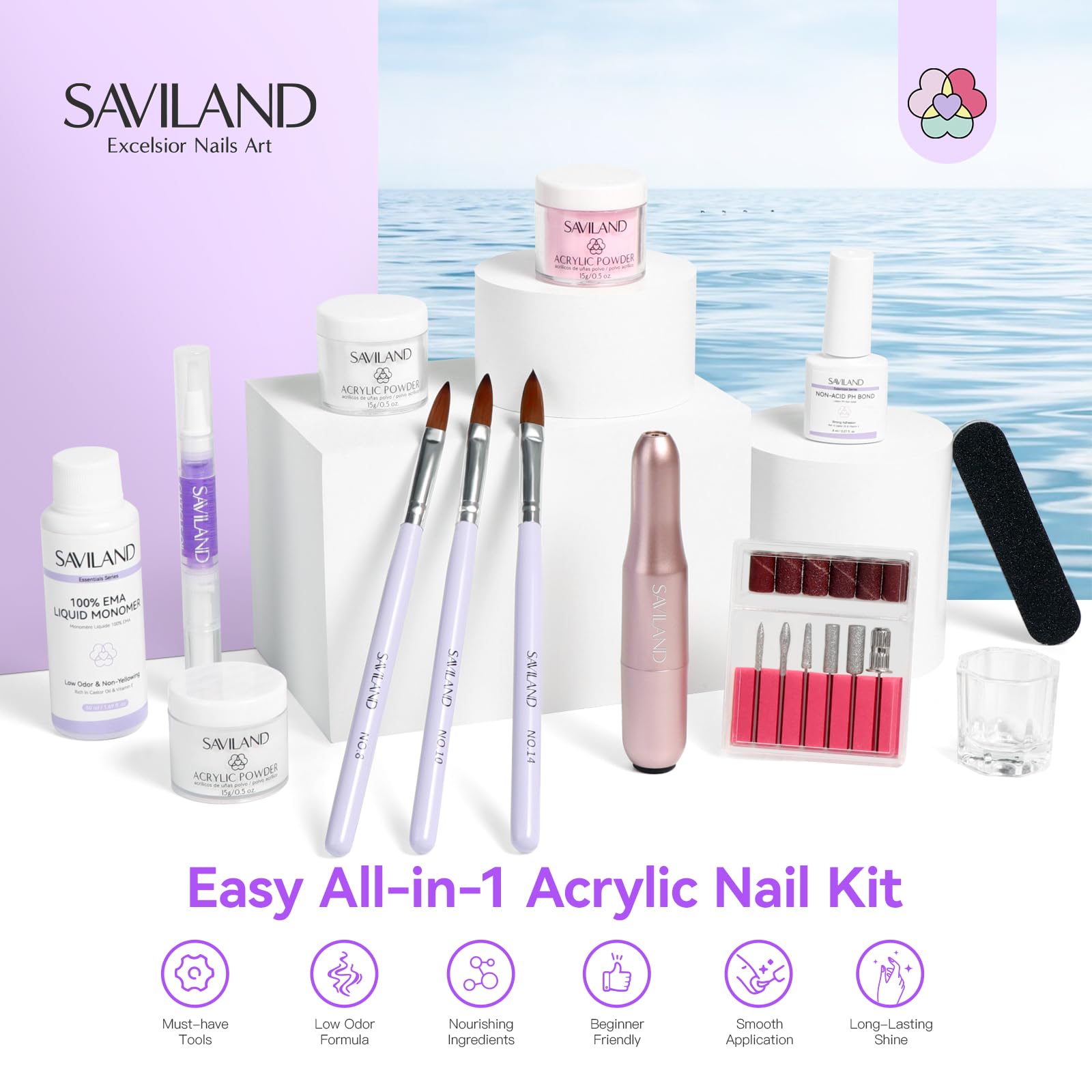 SAVILAND Acrylic Nail Kit with Drill – Beginner Friendly, MMA-Free Monomer & Keratin Powder
