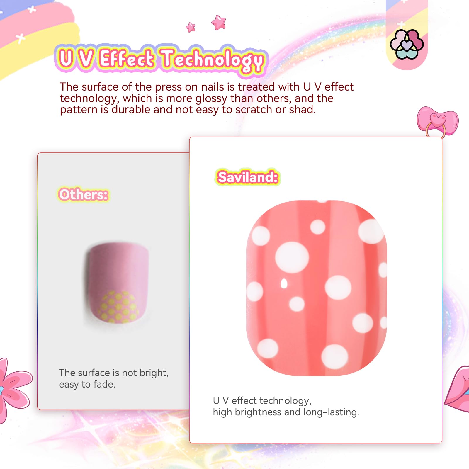 SAVILAND 168 Pieces Kids Press-On Nails – 7 Pack for Girls 8-12 | Glitter Short Full-Cover Nails