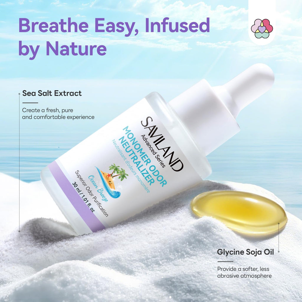 SAVILAND EMA Monomer 200ml + Ocean Breeze Odor Neutralizer 30ml (MMA-Free, Non-Yellowing) – Acrylic Liquid Set