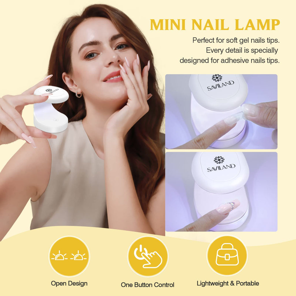 SAVILAND Gel Nail X Kit – 500 Square Tips, 4-in-1 Glue Gel, Mini Lamp & 20,000 RPM Drill