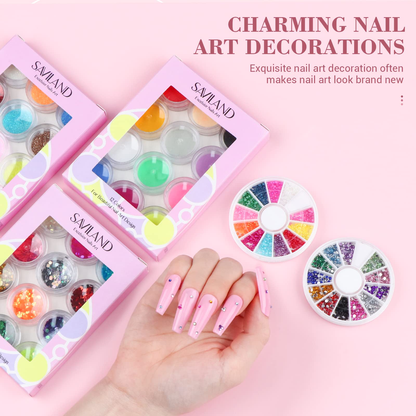 SAVILAND Essentials Acrylic Nail Kit for Beginners – 120ml Monomer, Glitter Powder, Nail Drill & UV Lamp