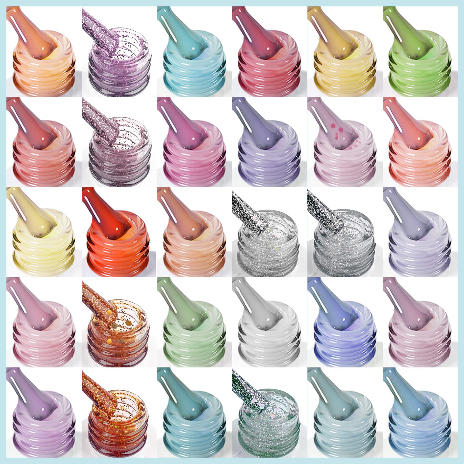 SAVILAND Gel Nail Polish Kit – 30 Pastel Colors + Base & Glossy Matte Top Gels