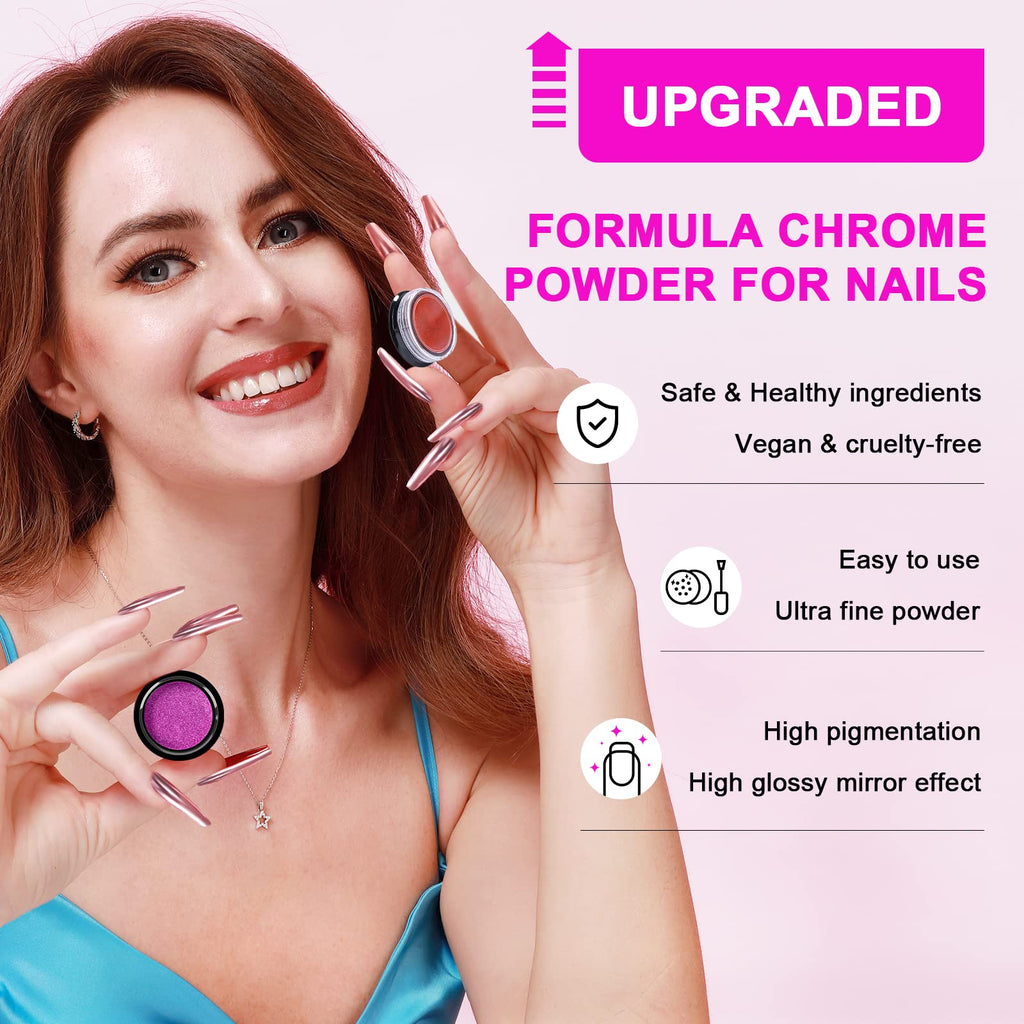 Saviland Chrome Nail Powder Set – 36 Colors, Mirror & Holographic Finish