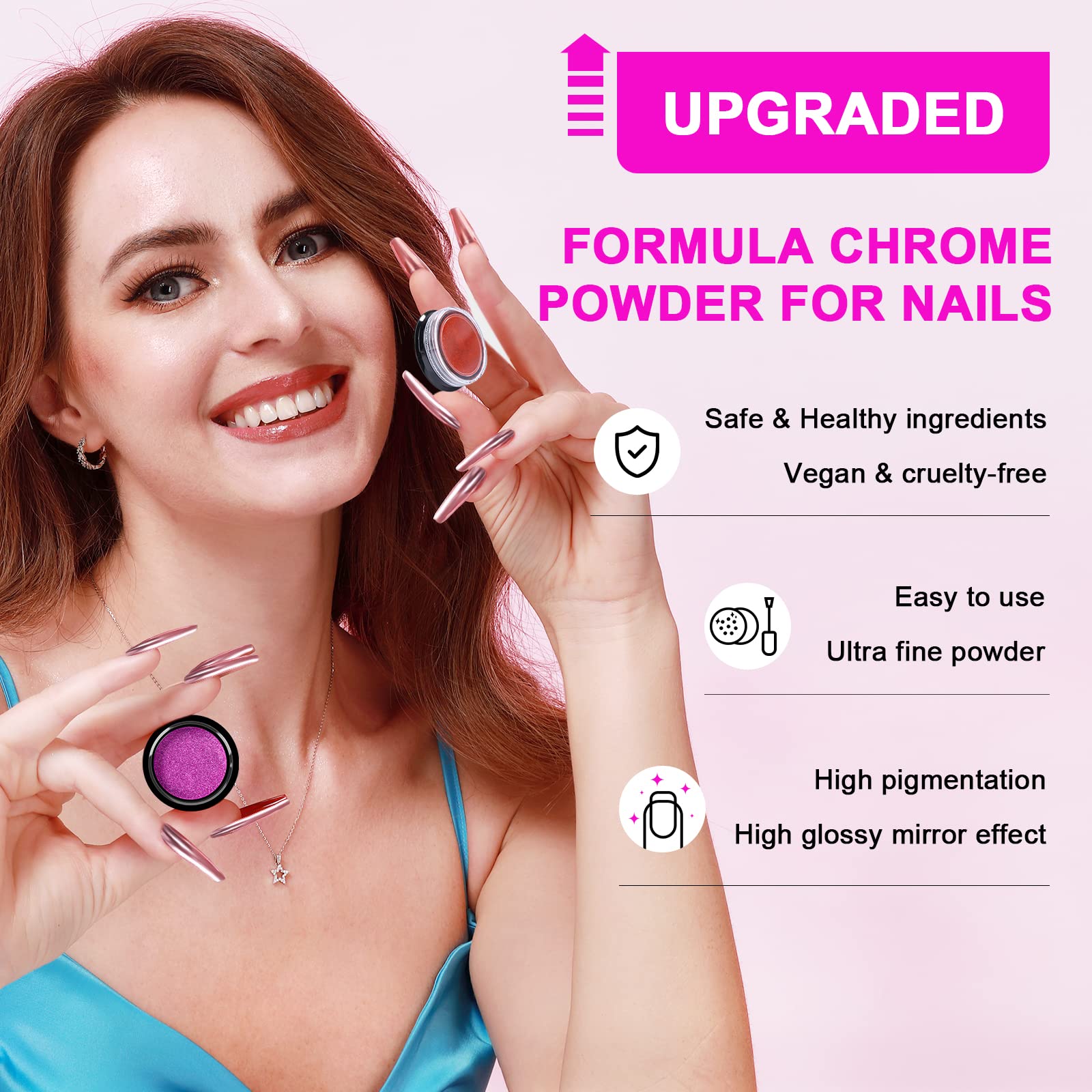 Saviland Chrome Nail Powder Set – 36 Colors, Mirror & Holographic Finish