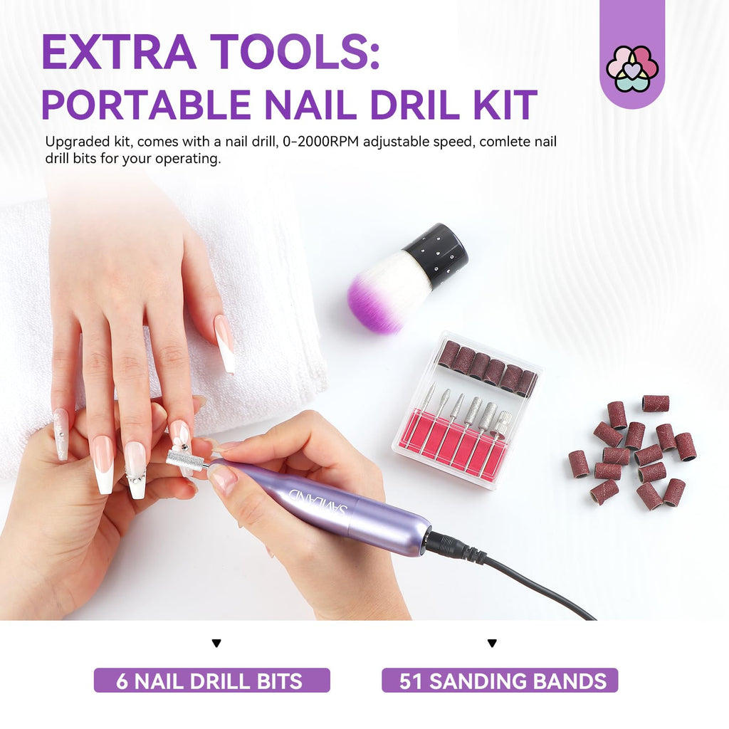 SAVILAND Builder Nail Gel Set with Nail Drill – 3 Gels + Mini Lamp
