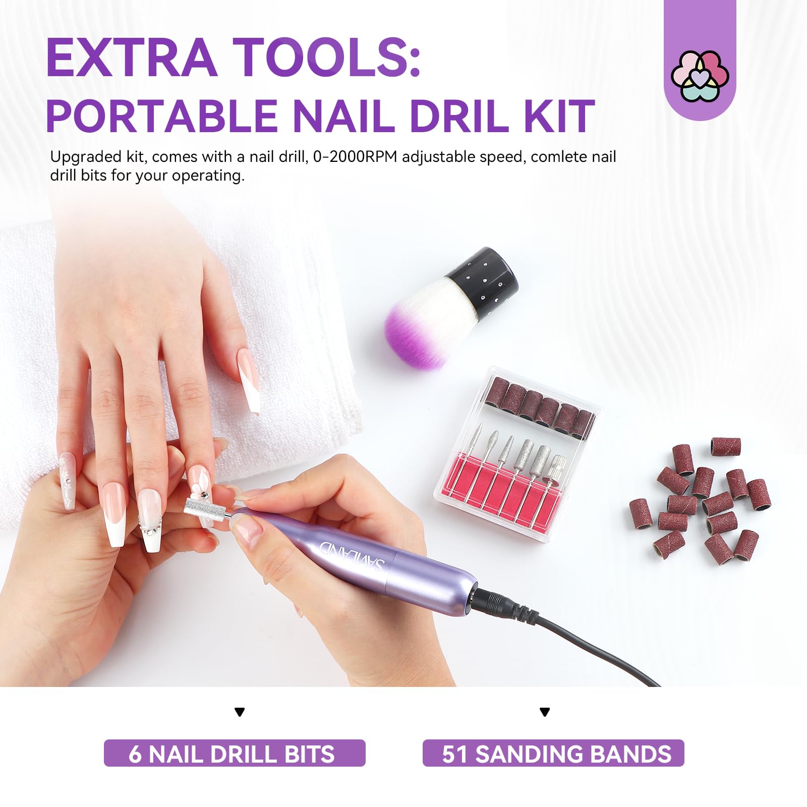 SAVILAND Builder Nail Gel Set with Nail Drill – 3 Gels + Mini Lamp