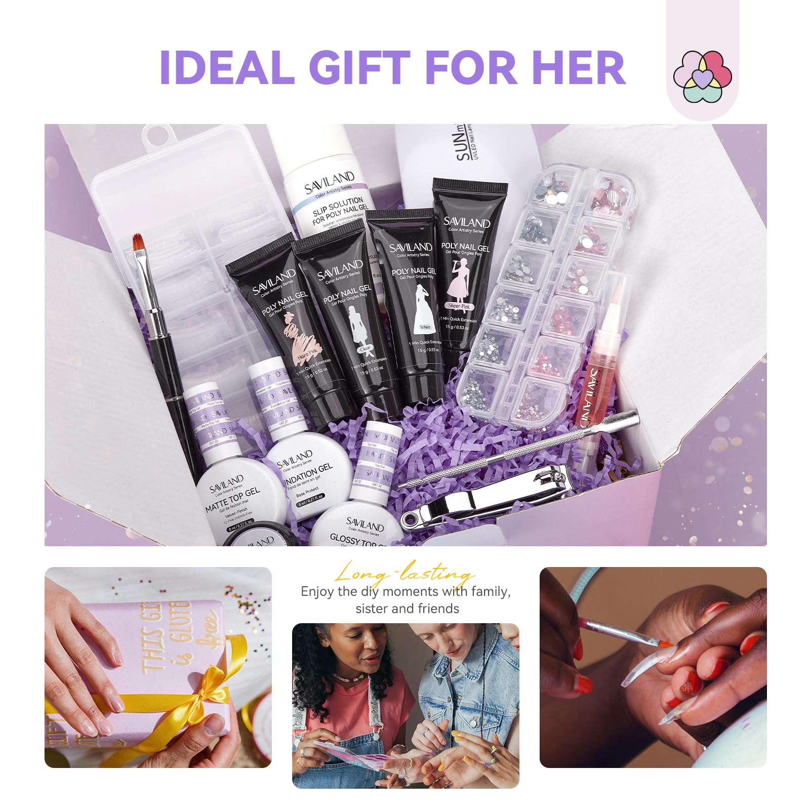 SAVILAND Poly Gel Nail Kit – 36 Colors Starter Set with Mini UV Lamp, Slip Solution & Tools