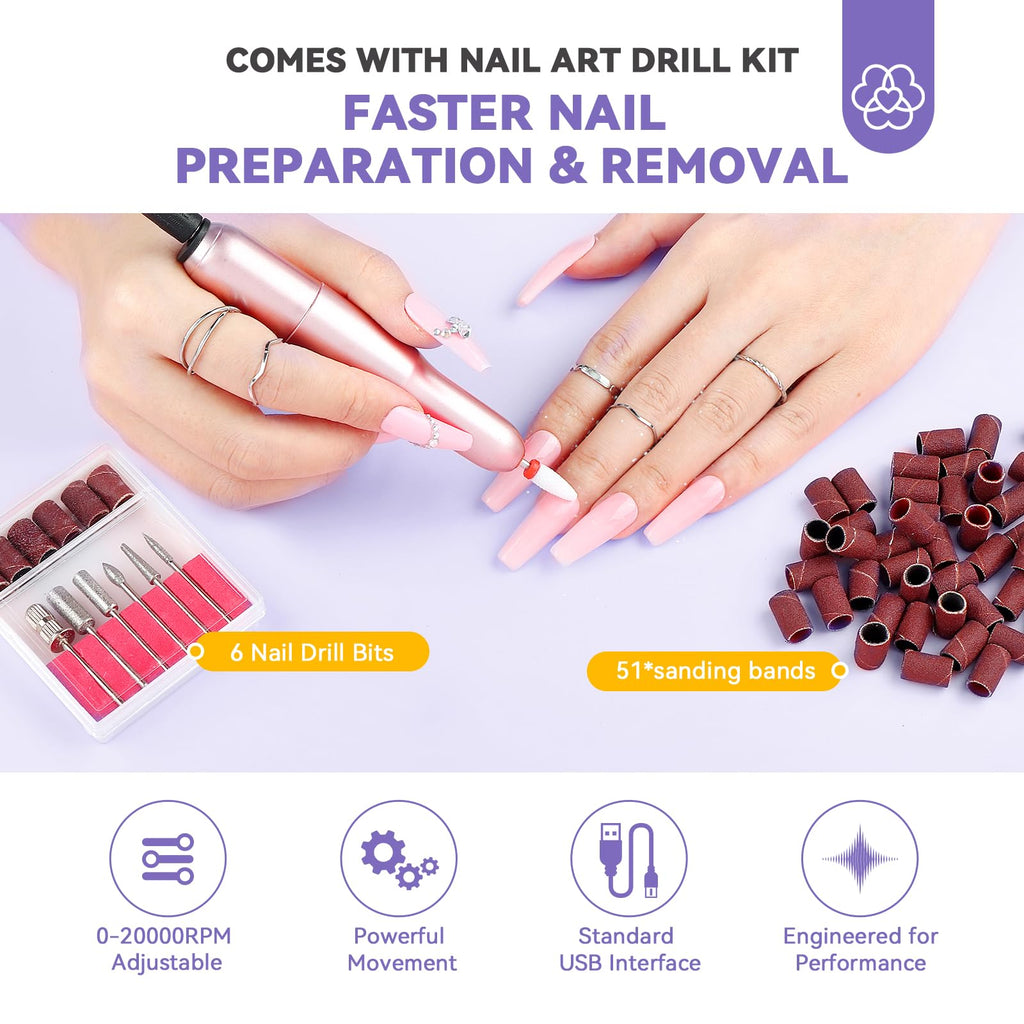 SAVILAND Gel Nail Kit with UV Light | At-Home Manicure Set with 500 Short Coffin Tips, 4-in-1 Glue, Drill & Mini Lamp