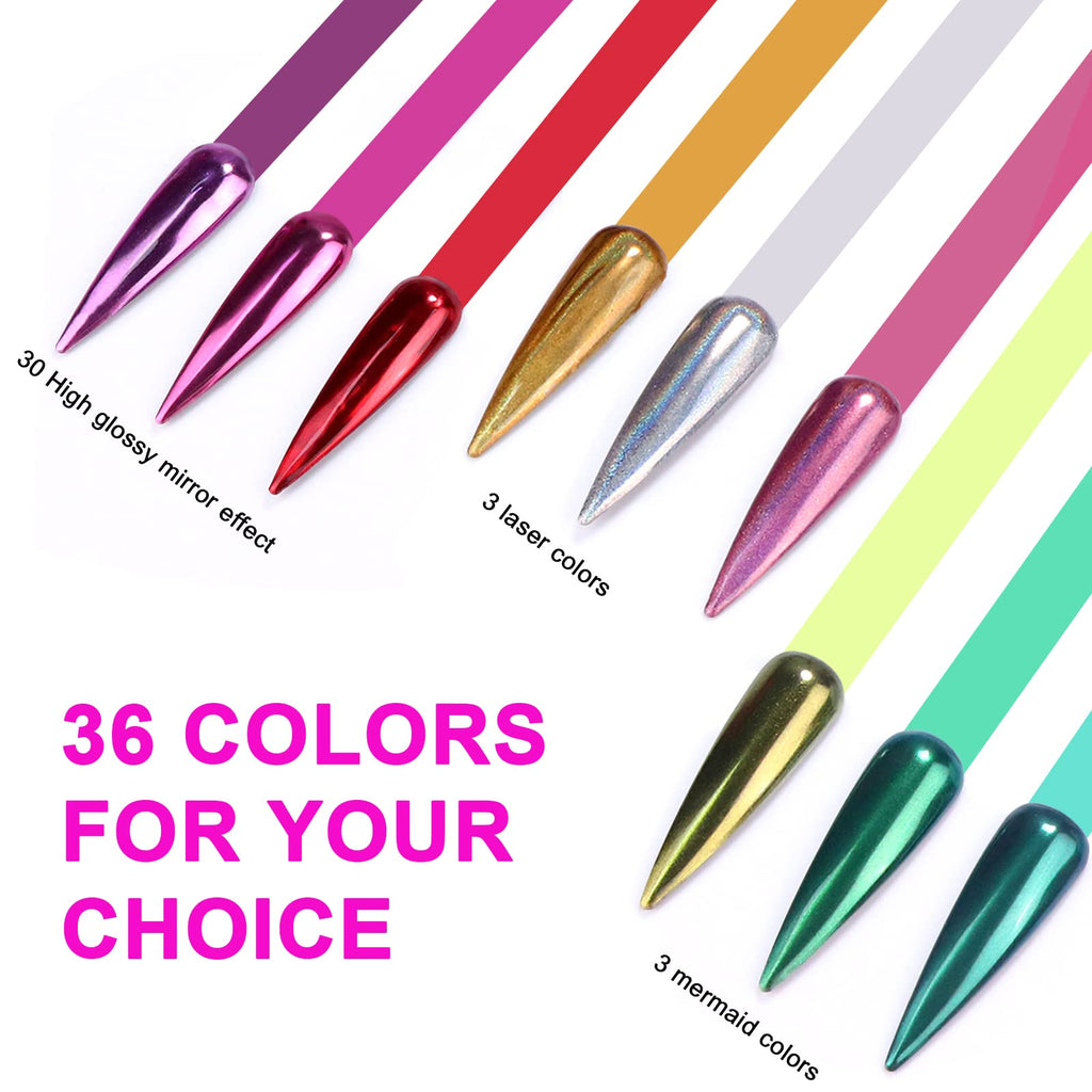 Saviland Chrome Nail Powder Set – 36 Colors, Mirror & Holographic Finish