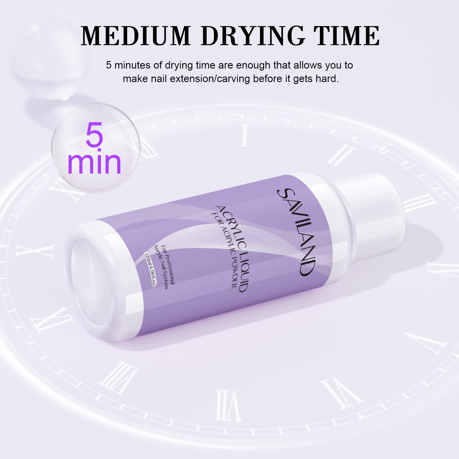 SAVILAND Monomer Acrylic Liquid 4 oz – Non-Yellowing & Fast-Drying for Nail Extensions
