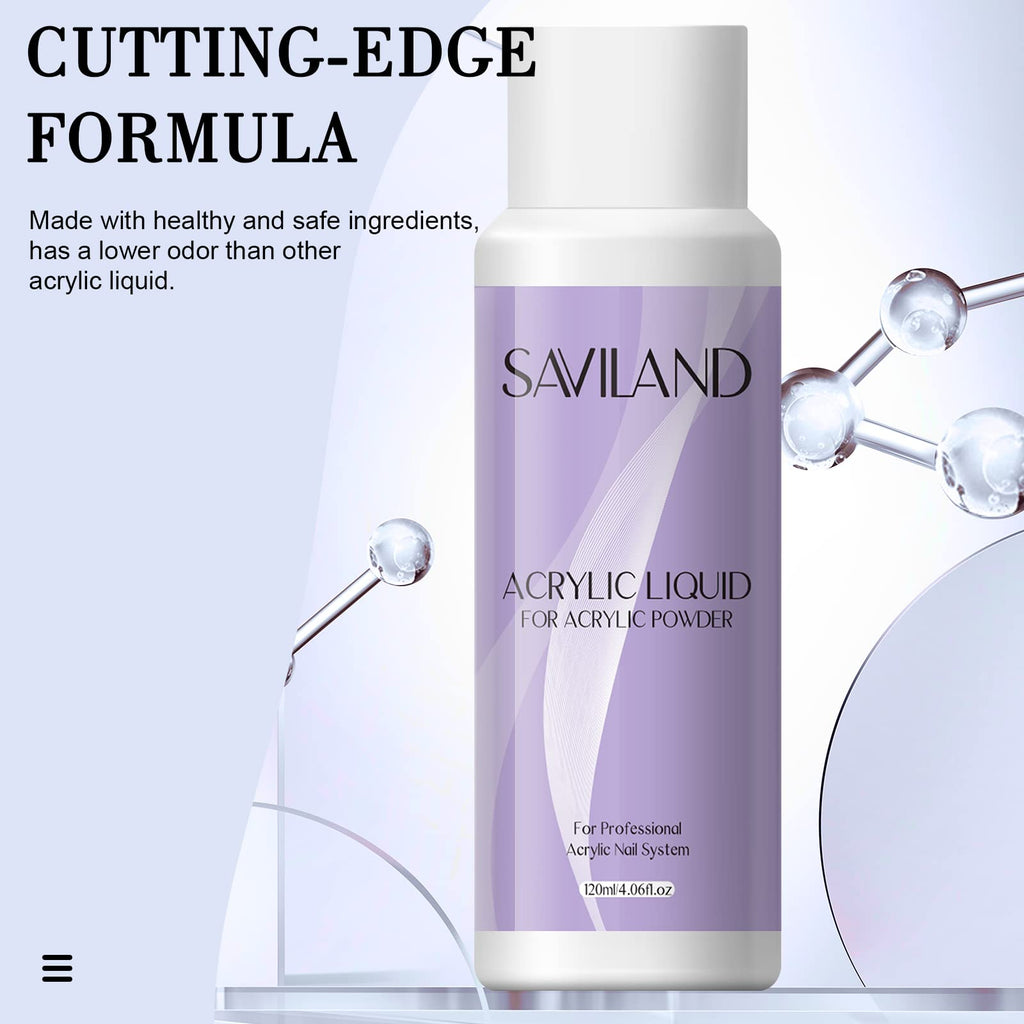 SAVILAND Monomer Acrylic Liquid 4 oz – Non-Yellowing & Fast-Drying for Nail Extensions