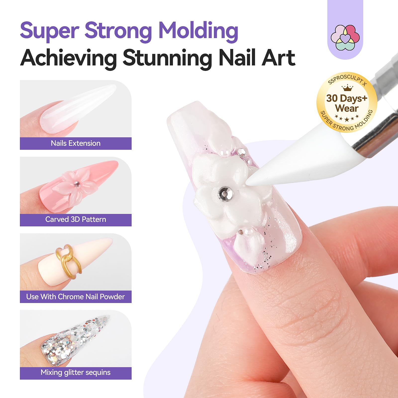 SAVILAND 60 g 3D Nail Gel – Strong Molding, No-Wipe White Sculpting Gel for 3D Nail Art