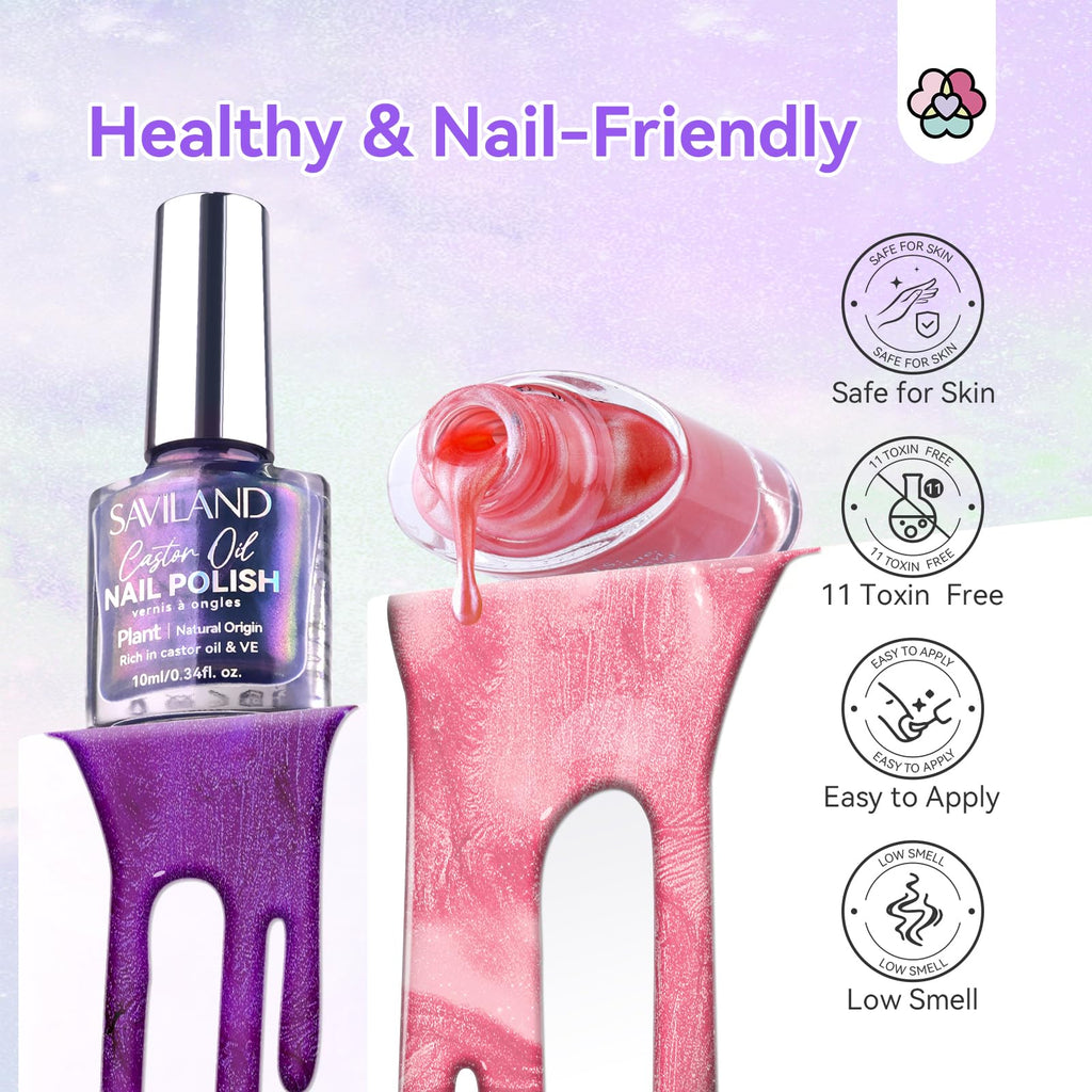 SAVILAND Pearl Nail Polish Set – 12 Aurora Shimmer Colors + Base & Top Coat