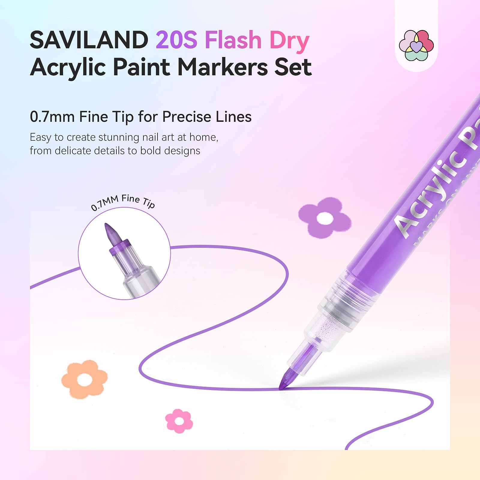 SAVILAND Nail Art Pens Set – 24 Colors, 0.7mm Quick-Dry