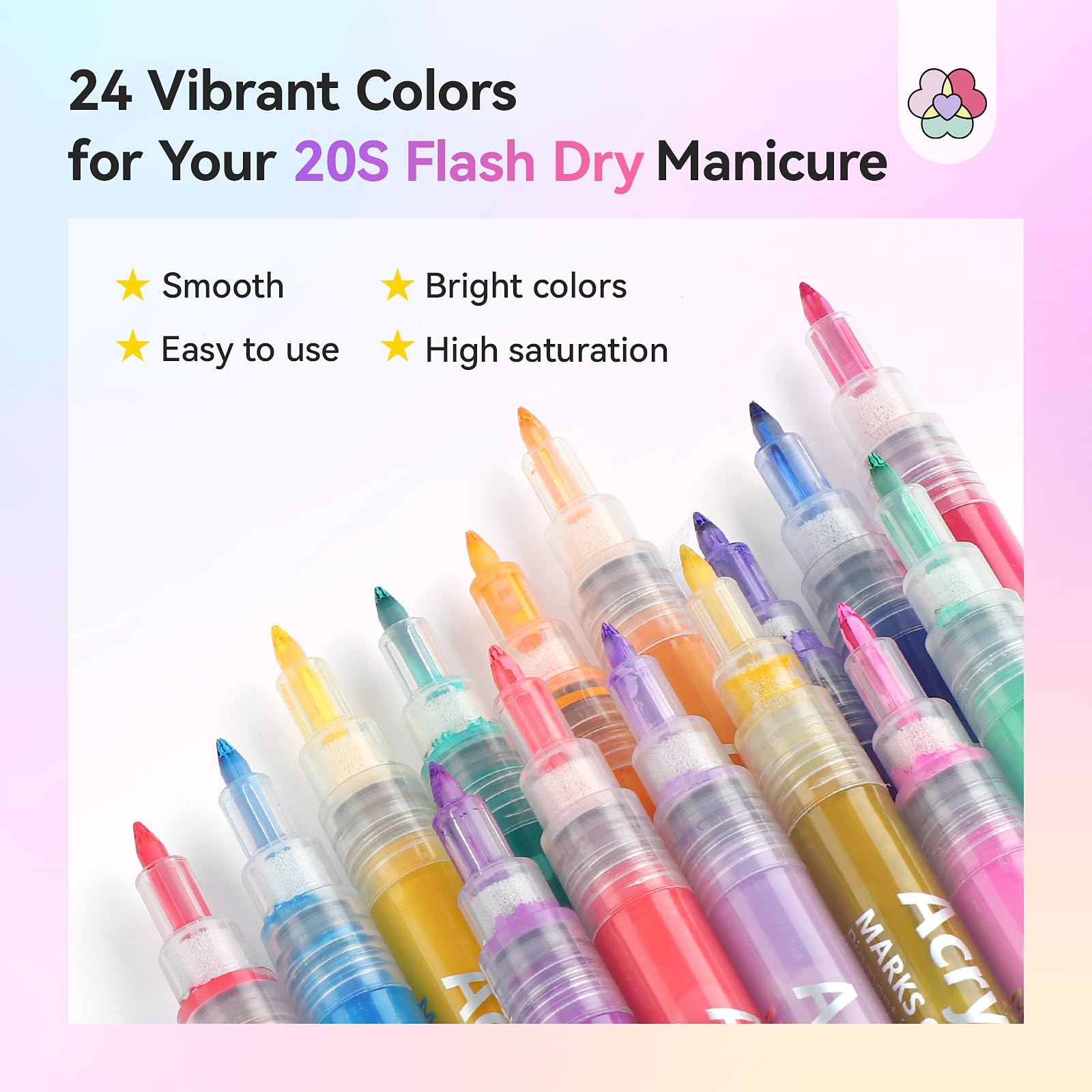 SAVILAND Nail Art Pens Set – 24 Colors, 0.7mm Quick-Dry