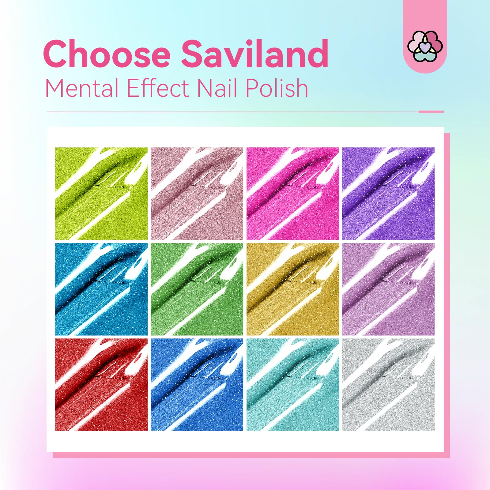 SAVILAND Metallic Nail Polish Set – Chrome, 12+2 Colors with Base & Top Coat