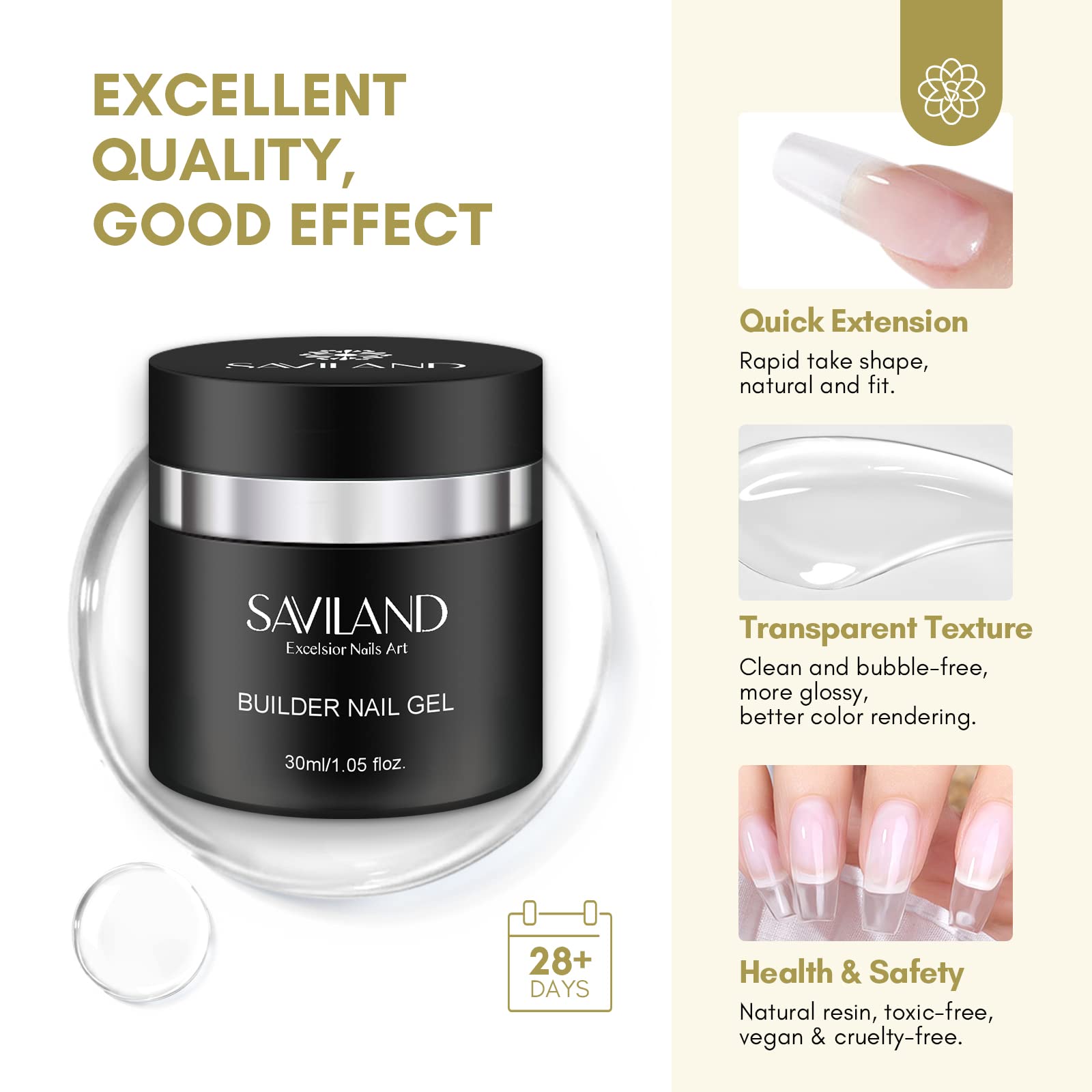 SAVILAND Builder Gel for Nails – 30ml Clear Hard Gel with Air-Cushion Design, Nail Forms & Brush