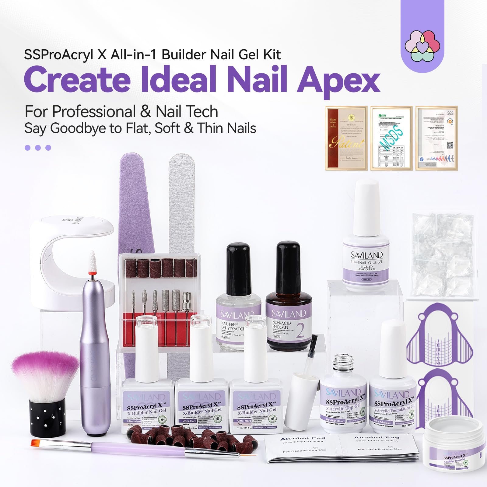 SAVILAND Builder Nail Gel Kit with Nail Drill | UV Lamp, Castor Oil Gel