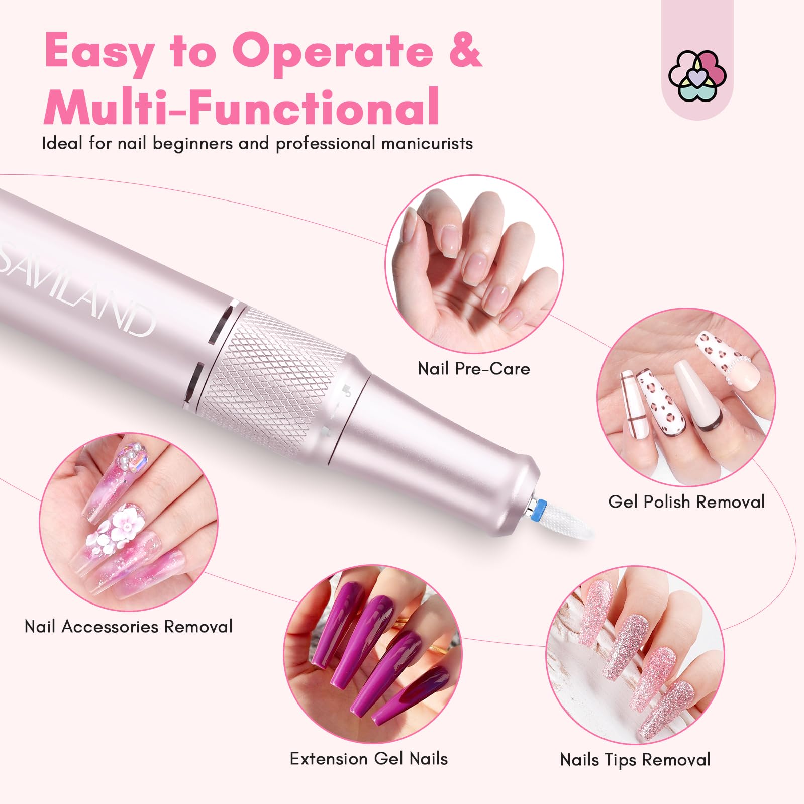SAVILAND Professional Nail Drill – 40000 RPM Portable Electric Nail File for Salon & Home