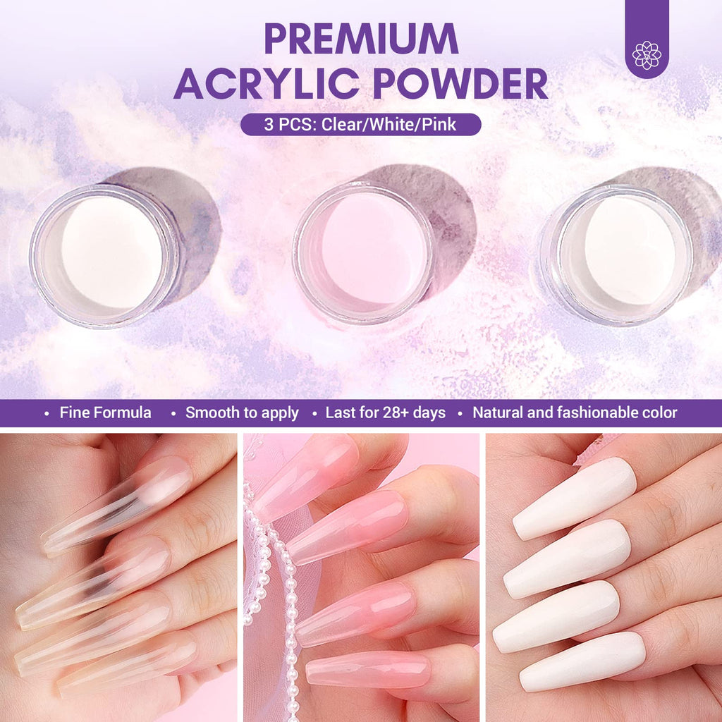 SAVILAND Acrylic Nail Kit with Drill Included – Clear, White & Pink Colors for DIY Nail Extensions