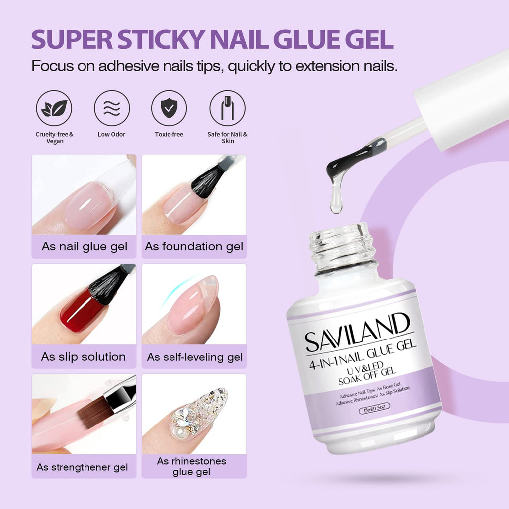 SAVILAND Gel Nail Kit with Drill – All-in-1 Beginner Nail Kit (0.5oz Glue, 500 Tips, Mini Lamp) | At-Home Salon