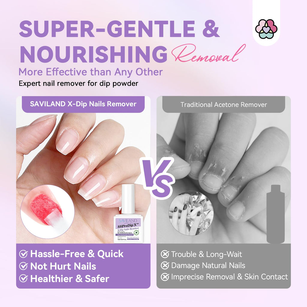 SAVILAND Dip Powder Remover 2 Pcs – Gentle At-Home Nail Removal Kit with Cuticle Oil Pen & Tools