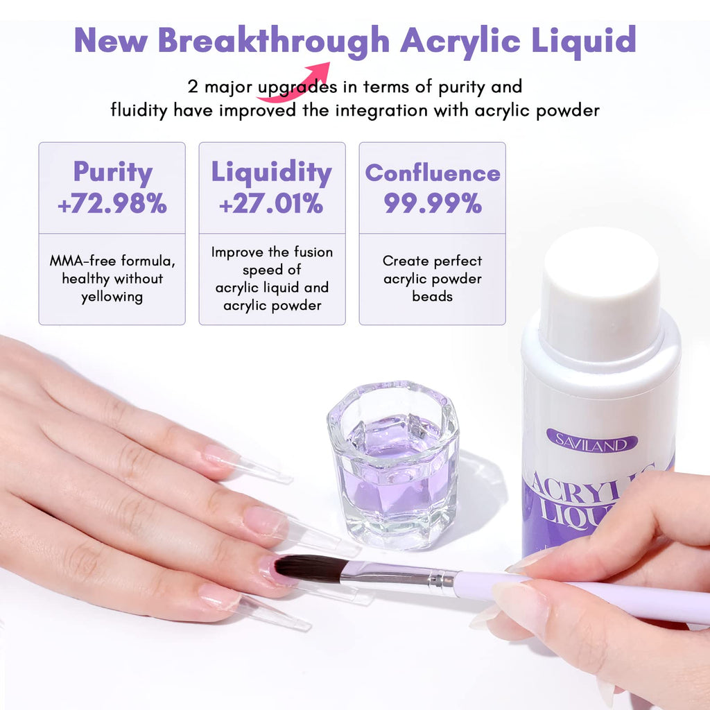 SAVILAND Acrylic Nail Kit with Drill – 15g White Pink Clear Powders + 60ml Monomer + 100 Nail Forms & Tools