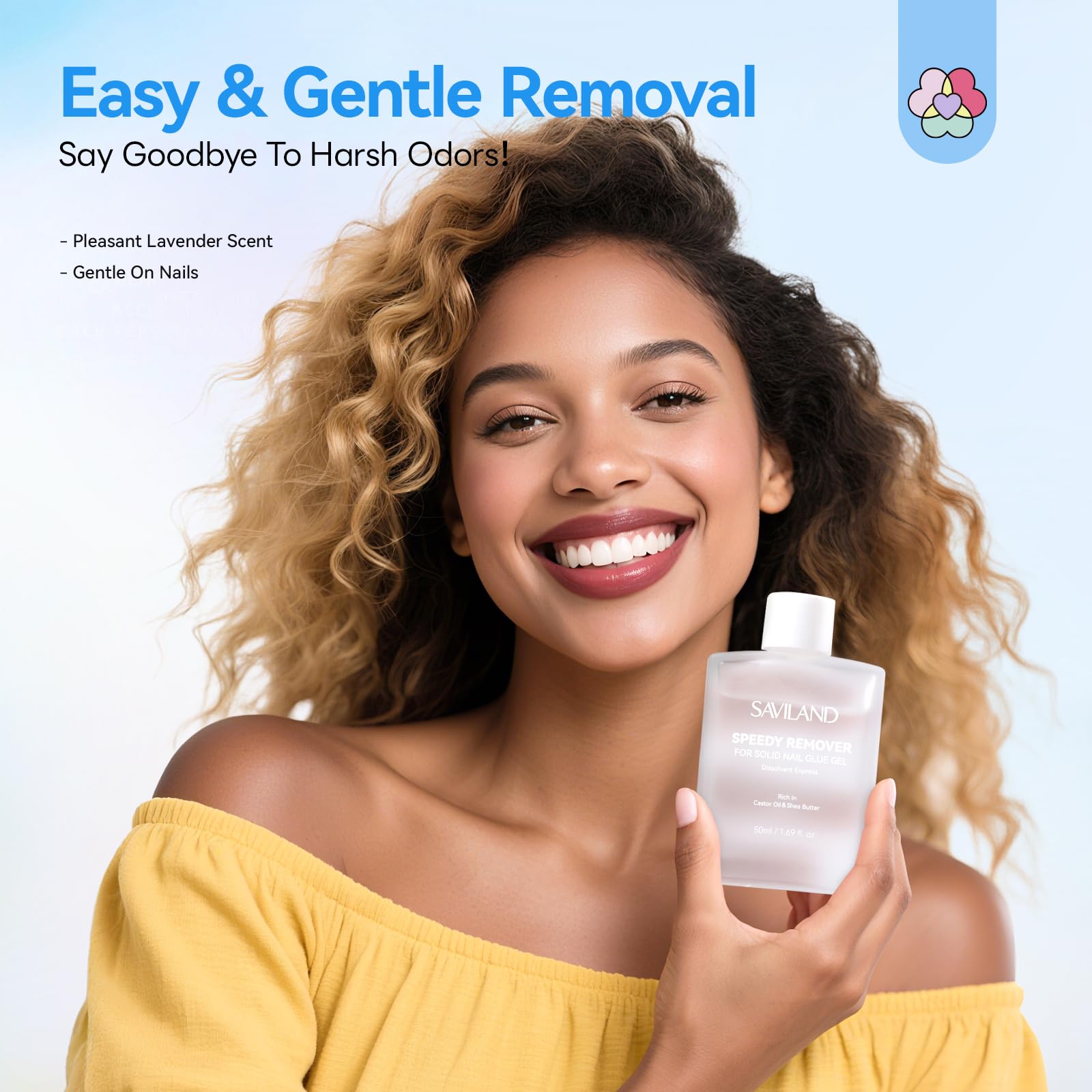 SAVILAND Nail Glue Remover for Press-On Nails – 50 ml, Non-Acetone, Odor-Free with Castor Oil