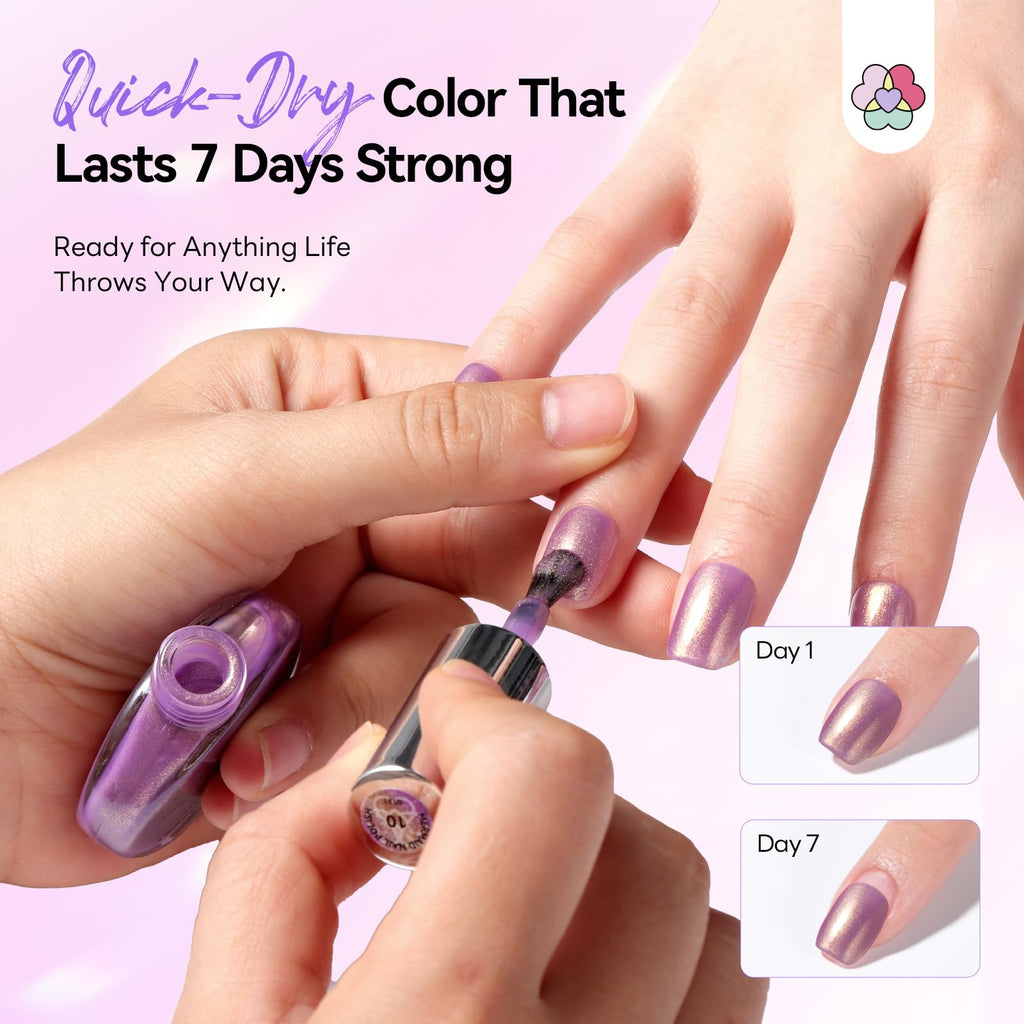 SAVILAND Pearl Nail Polish Set – Quick-Dry 12-Free Aurora (6 Shimmer Colors)