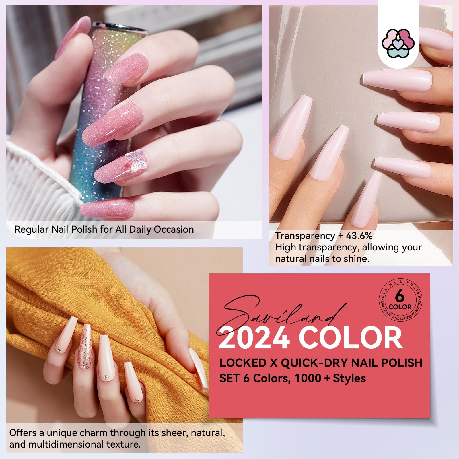 SAVILAND Quick Dry Nail Polish 6-Piece Nude Pink Set | Color Locked X Tech