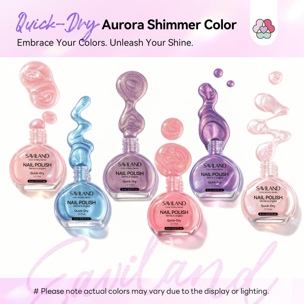 SAVILAND Pearl Nail Polish Set – Quick-Dry 12-Free Aurora (6 Shimmer Colors)