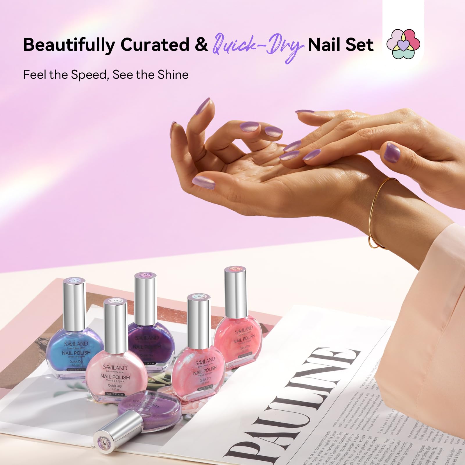 SAVILAND Pearl Nail Polish Set – Quick-Dry 12-Free Aurora (6 Shimmer Colors)