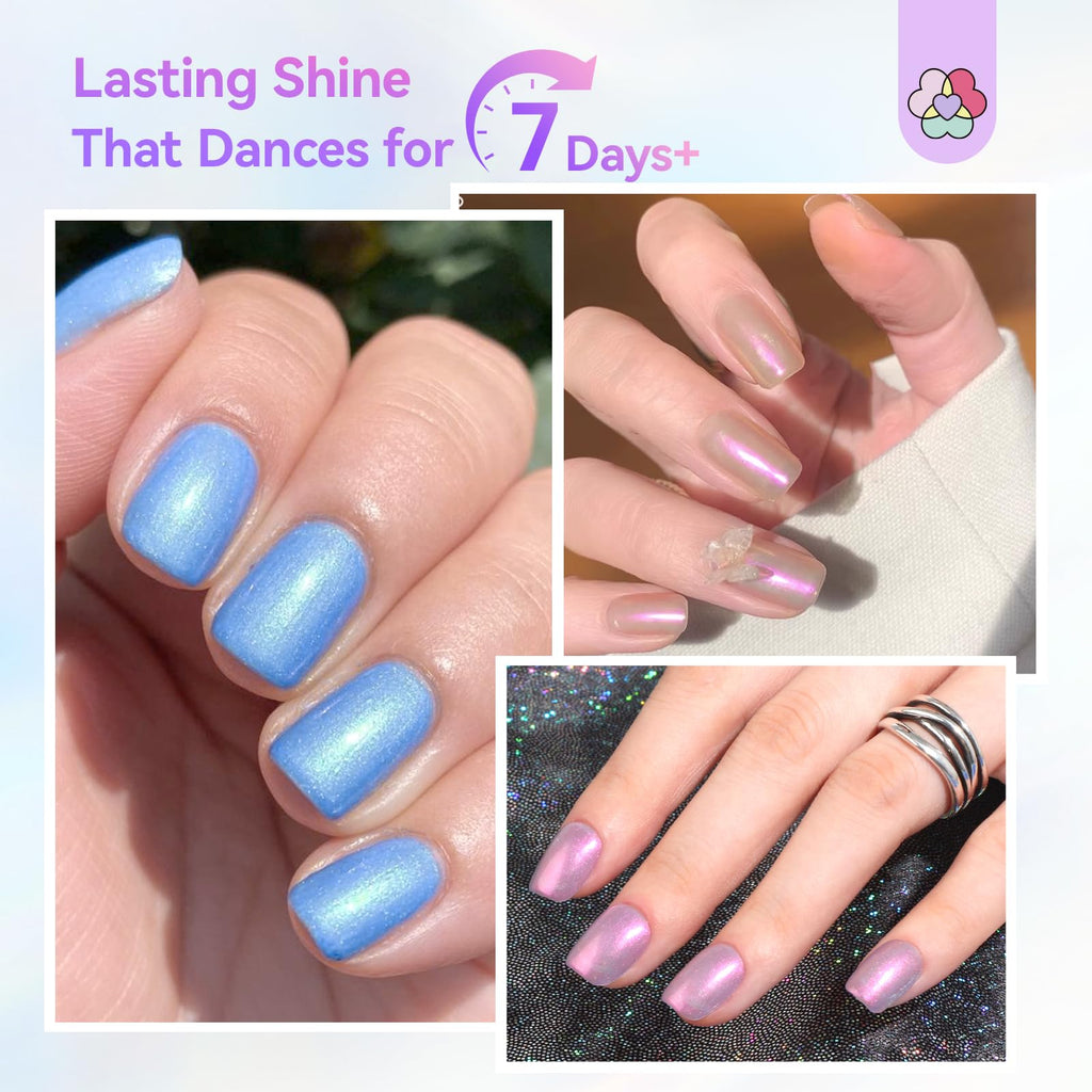 SAVILAND Quick-Dry Aurora Nail Polish Kit | 6+1 Colors, 12-Free, 60–120s Dry, 3-in-1 Base Top Coat + Cuticle Oil