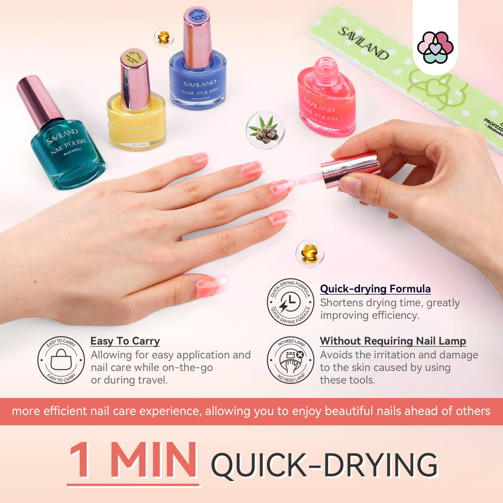 SAVILAND Nail Polish Set Quick-Dry – Summer Jelly Pastel Pink (Base & Top Coat, 0.34 oz)