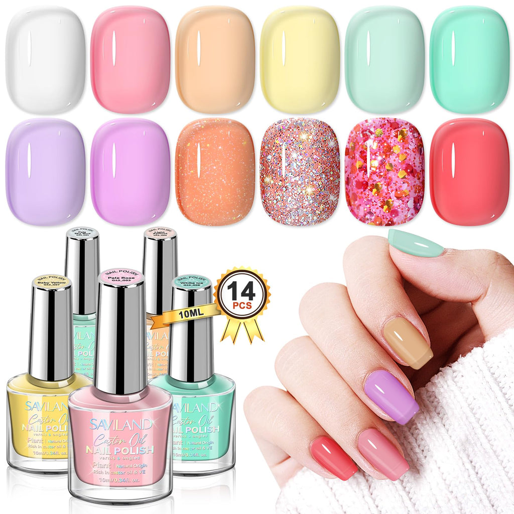 SAVILAND Nail Polish Set Quick-Dry – Summer Jelly Pastel Pink (Base & Top Coat, 0.34 oz)