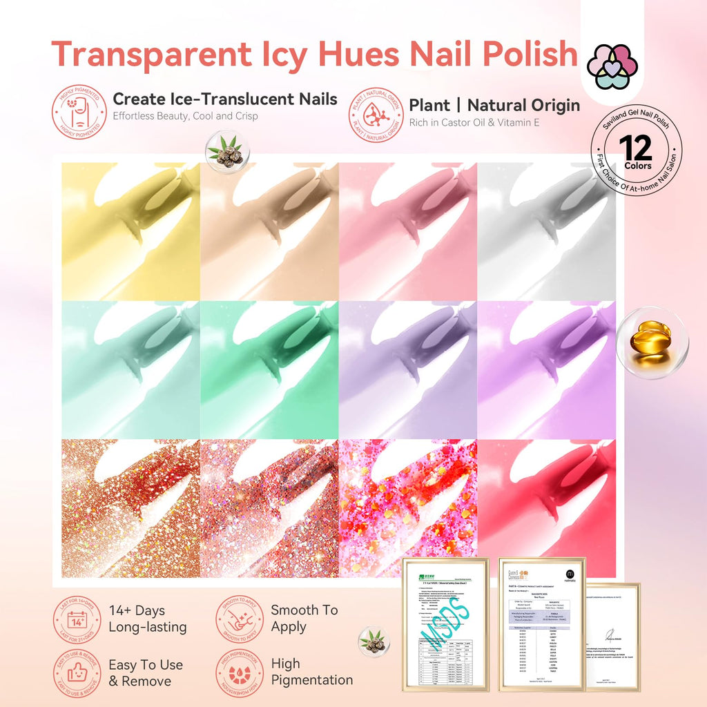 SAVILAND Nail Polish Set Quick-Dry – Summer Jelly Pastel Pink (Base & Top Coat, 0.34 oz)