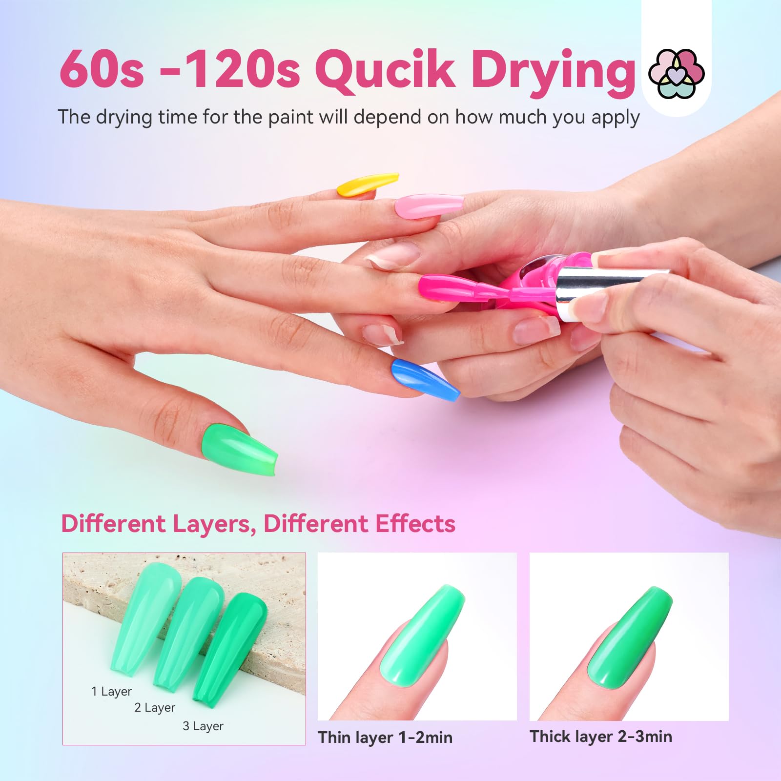 SAVILAND Quick Dry Nail Polish Set - 14 Neon Summer Colors, Base & Top Coat Included
