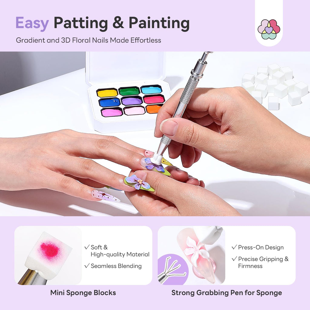 SAVILAND 3D Patting Gel Polish Kit: 9-Color Ombre & 3D Flower Mold