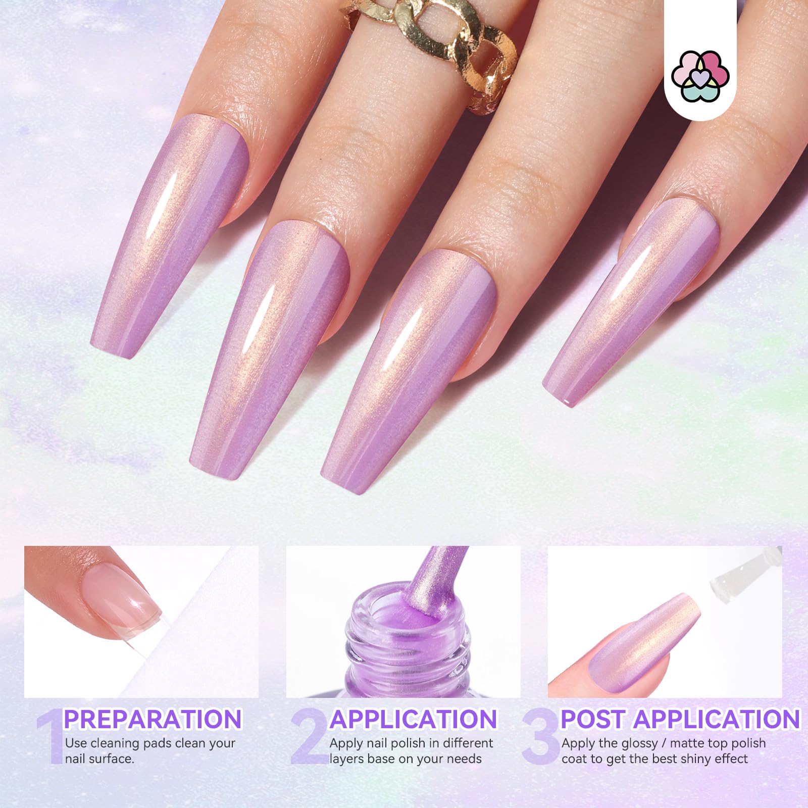 SAVILAND Pearl Nail Polish Set – 12 Aurora Shimmer Colors + Base & Top Coat