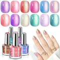 SAVILAND Pearl Nail Polish Set – 12 Aurora Shimmer Colors + Base & Top Coat
