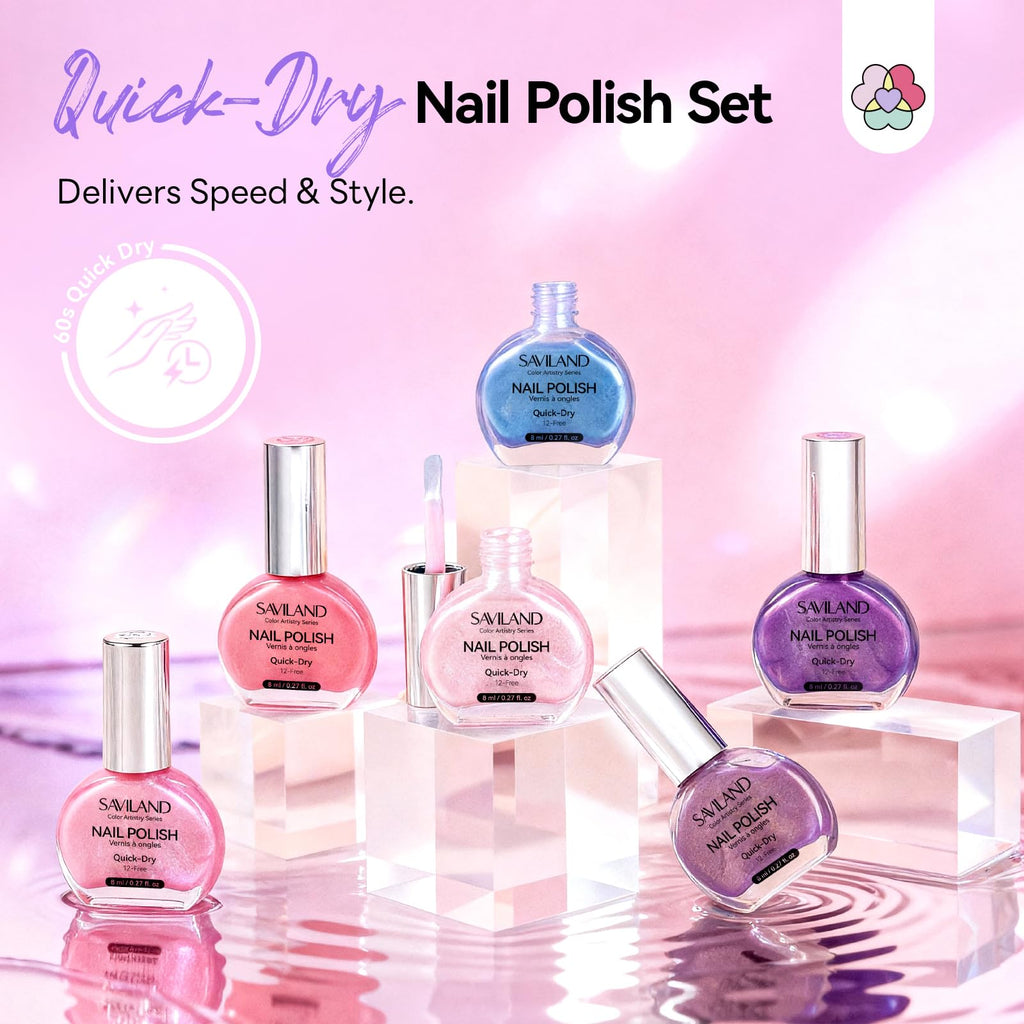 SAVILAND Pearl Nail Polish Set – Quick-Dry 12-Free Aurora (6 Shimmer Colors)