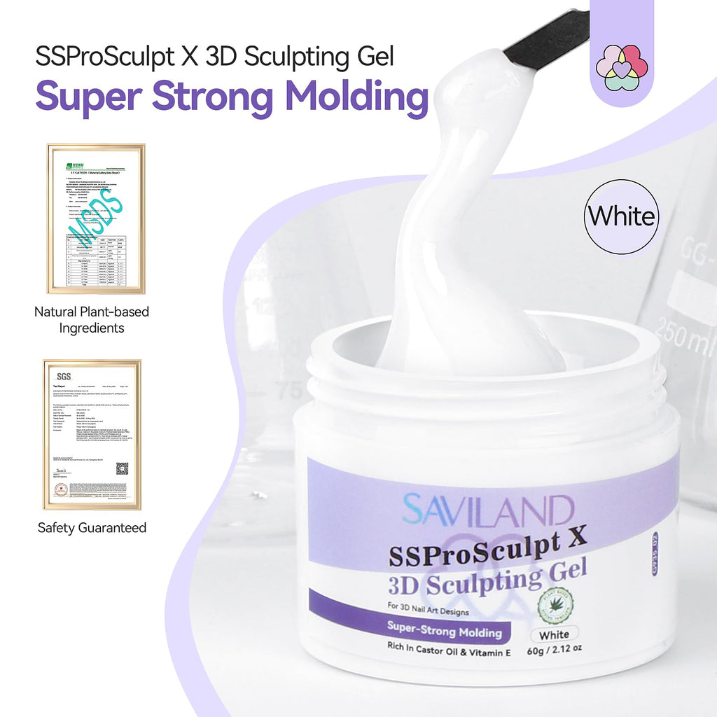 SAVILAND 60 g 3D Nail Gel – Strong Molding, No-Wipe White Sculpting Gel for 3D Nail Art