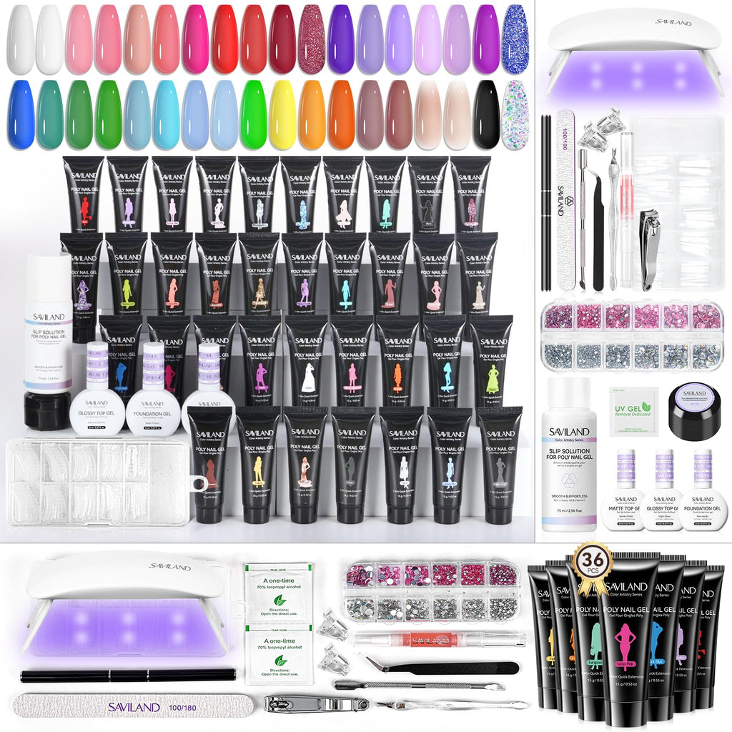 SAVILAND Poly Gel Nail Kit - 36 Colors, All-in-One Starter Set for Home Manicures